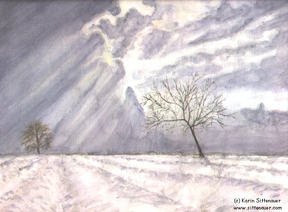 Winteracker, Aquarell von Karin Sittenauer